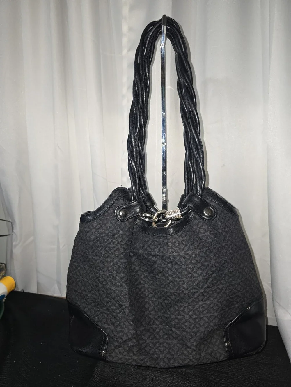 RELIC Black Patterned Shoulder Tote Bag with Twisted Handles Shoulder BAG